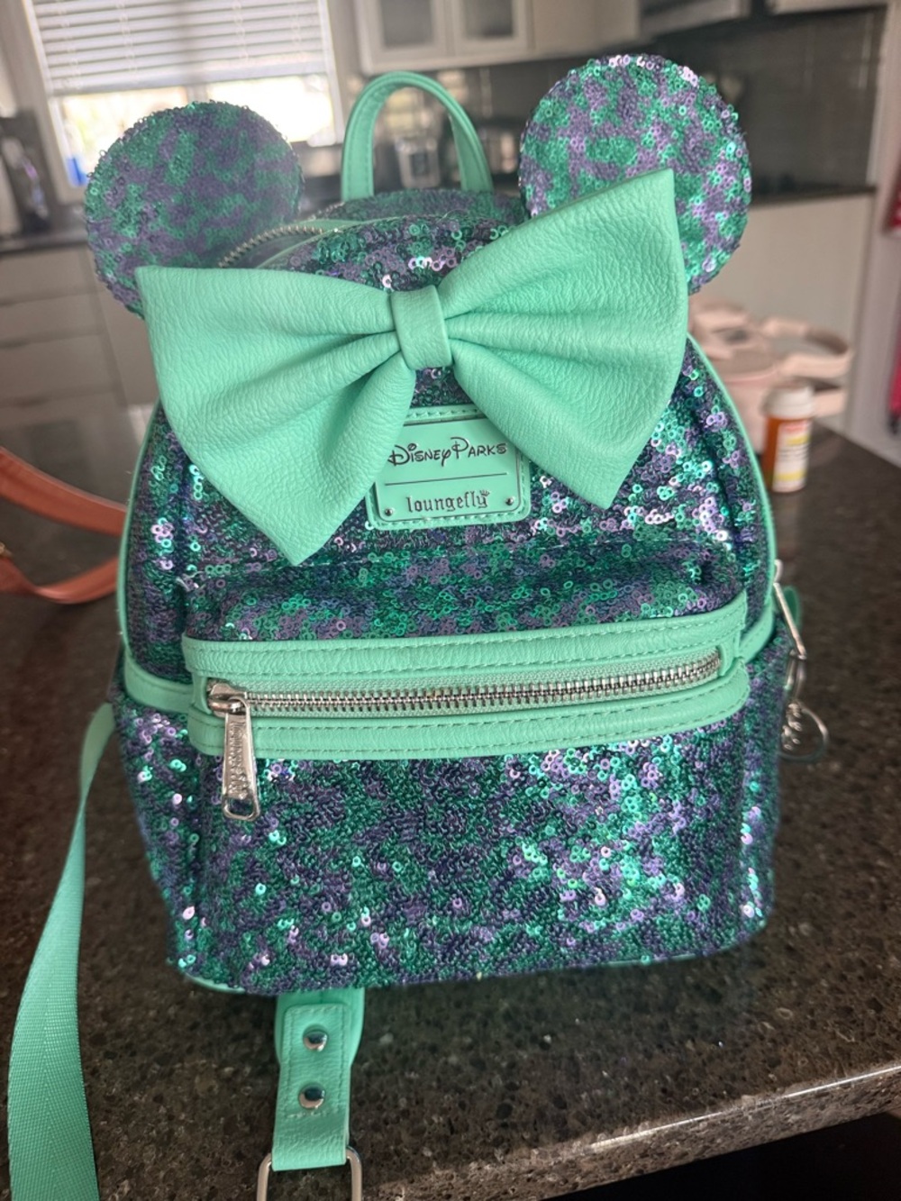 Loungefly Disney Parks Exclusive Teal and Purple Sequin Mini Backpack